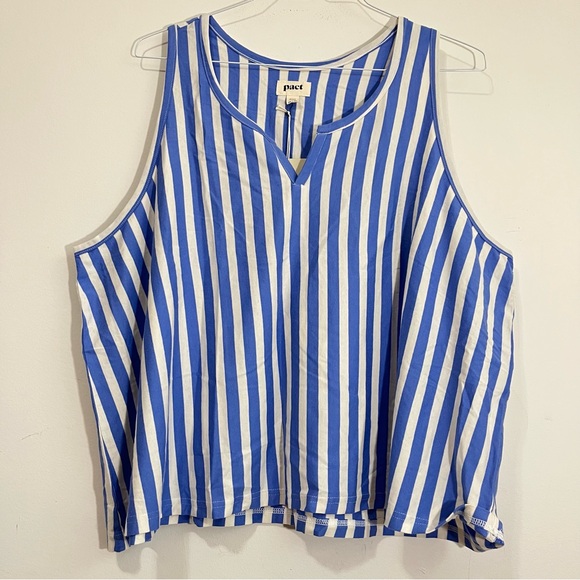 NWT PACT Women Tank Top 3XL Striped Nautical Organic Sustainable Basic V-neck - Picture 1 of 10